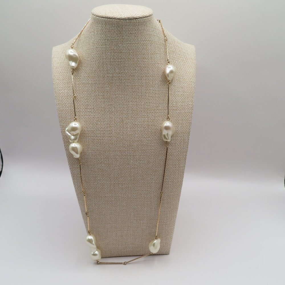 Faux Pearl Station Gold Tone Necklace